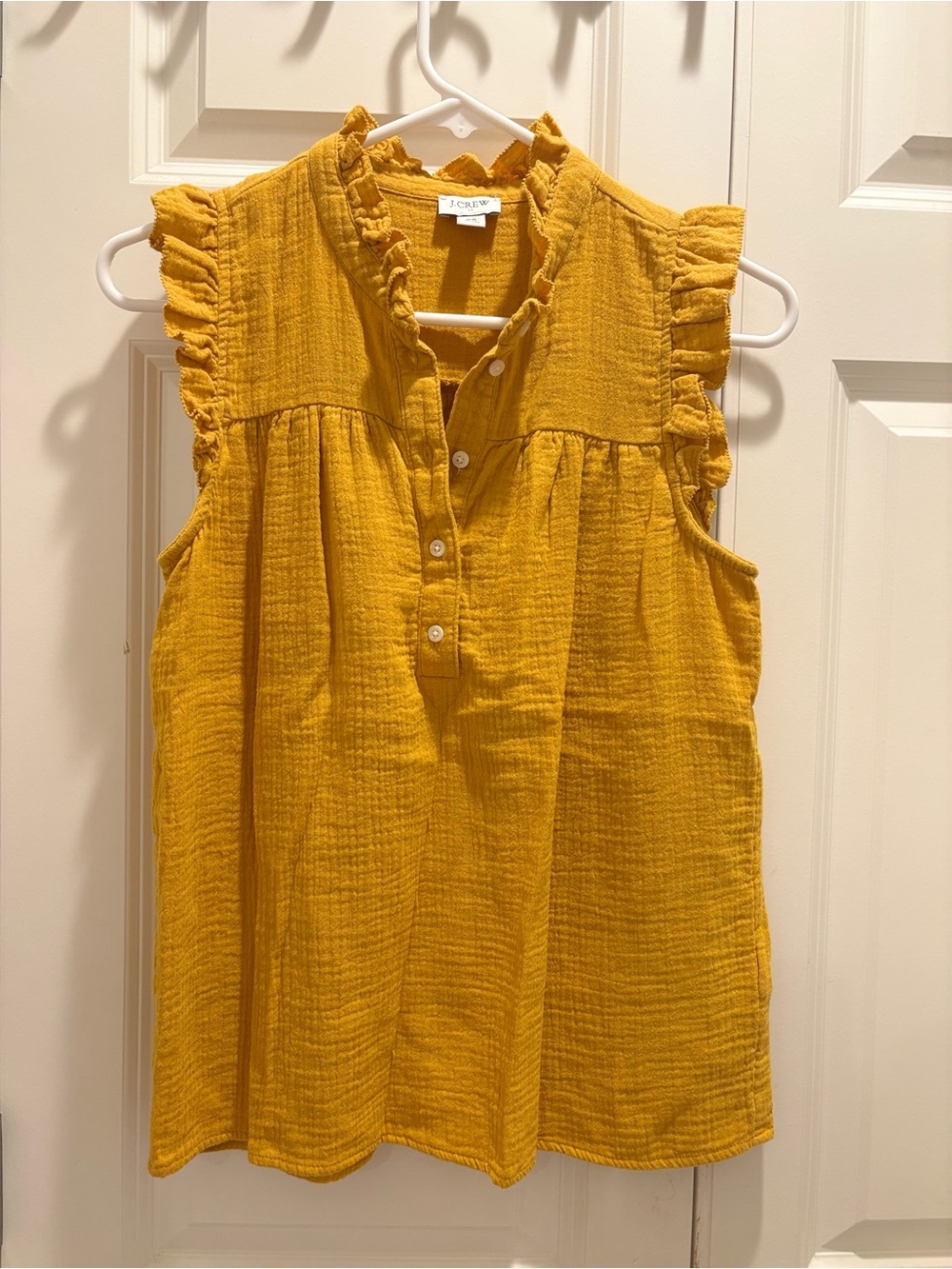 J. Crew Mustard Ruffle Henley Sleeveless Top